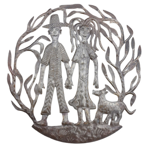 Farmer and Wife with dog in Field, Primitive Haitian Folk Art Farmer and Wife with dog in Field, Primitive Haitian Folk Art