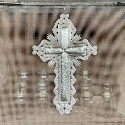 Beautiful Handmade Metal Cross Sacrifice & Love, Authentic Upcycled Artwork from Haiti