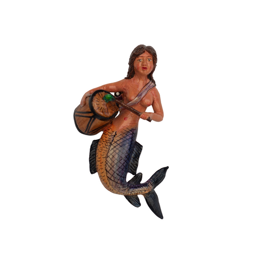 Handmade Retablo Ornaments, Ornament, Vintage Ornament, Peruvian Folk Art, Claudio Jimenez Quispe, Mermaid Ornament, Plaster Ornament, Colorful Ornament, Mermaid with Hand Drum, Hand Drum, Mermaid Ornament, Musical Ornament, Musical Choir