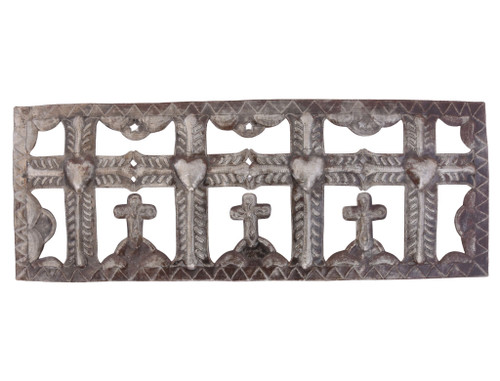 Haitian art, recycled metal wall decor, steel drum art, fair trade decor, handmade cross art, Christian wall art, sustainable home decor, spiritual gift, religious cross display, eco-friendly metal artwork