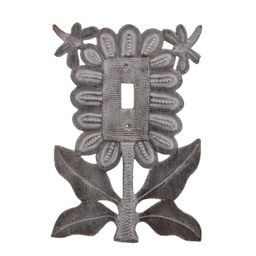 Haitian metal switch plate, Sunflower light switch cover, Handmade metal wall plate