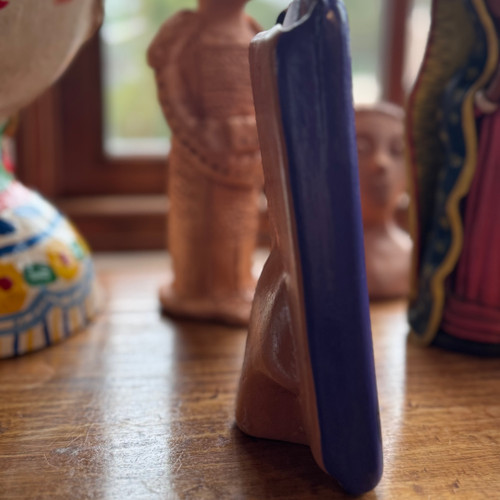 peruvian clay frame, hand painted picture frame, folk art frame, tattoo art frame, latin folk art, handmade frame peru, purple picture frame, oval photo frame, con amor frame, tu y yo frame