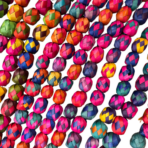 wicker ball garland, mexican folk art decor, palm leaf garland, handwoven garland, fiesta decorations