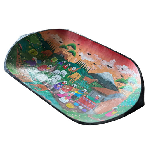 indigenous Ecuador art, signed folk art chair, Tigua painting, collectible folk art