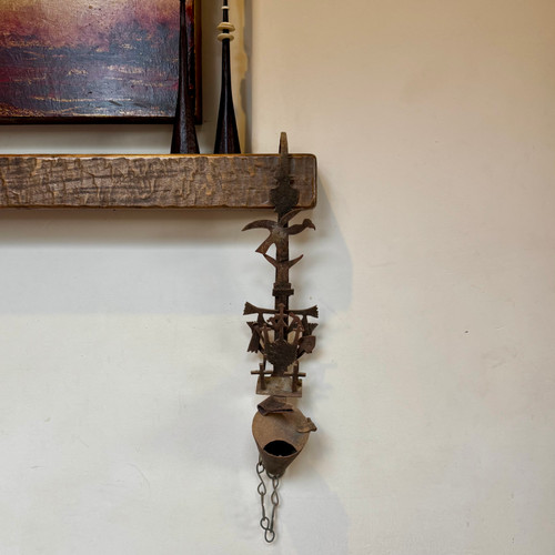 Vintage Bolivian Miner’s Oil Lamp, Antique Mining Oil Lamp, Handmade Iron Miner’s Lamp