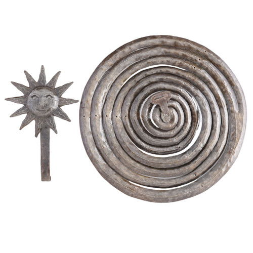 Haitian metal art
Metal spiral tree
Recycled steel sculpture
Sun moon star decor