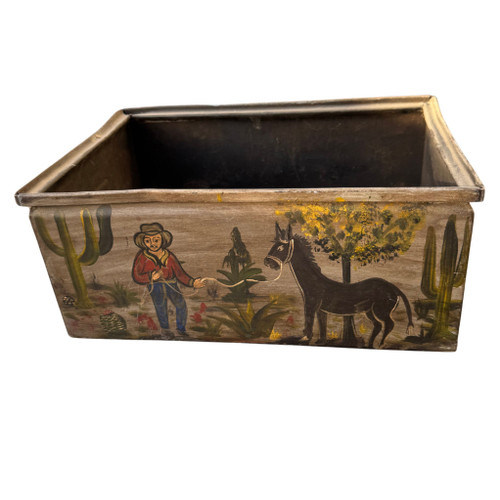 Painted tin box
Mexican rural scene
Collectible folk art box