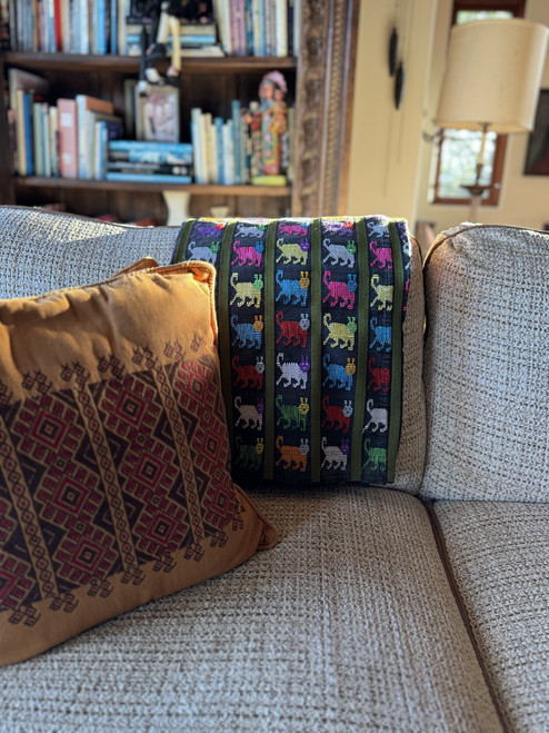 indigenous textile Guatemala, Guatemalan folk art textile, dog motif textile, floral embroidered corte,