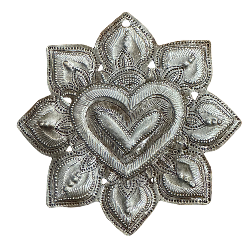 fair trade milagro wall hanging

love and friendship sacred heart gift

handcrafted haitian metal heart art