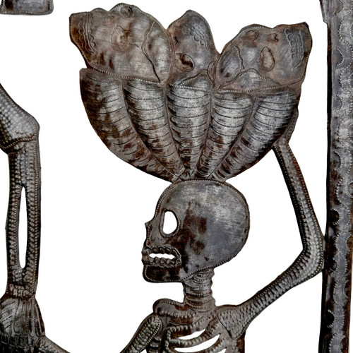 Haitian metal art, oil drum sculpture, Caribbean folk art, skeleton art, wall hanging, outsider art, hand cut steel, signed artwork