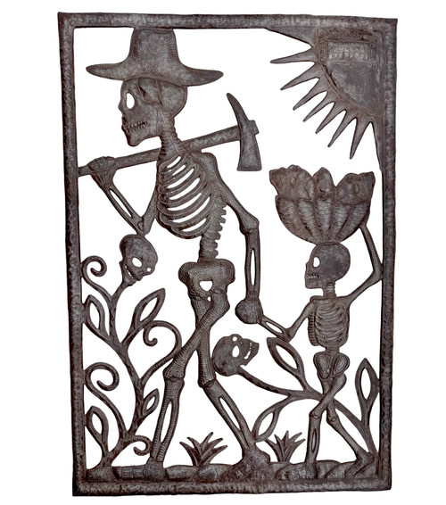 Haitian metal art, oil drum sculpture, Caribbean folk art, skeleton art, wall hanging, outsider art, hand cut steel, signed artwork