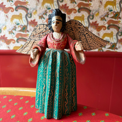 artisan carved wood angel
ethical home decor
rustic angel sculpture
traditional Guatemalan decor
spiritual home decor angel
handmade religious decor
collectible folk art angel