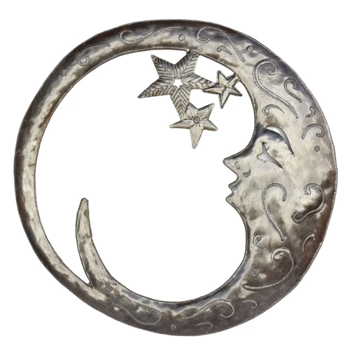 Haitian metal art, moon wall decor, celestial wall art, sun moon stars decor, recycled steel art, fair trade decor