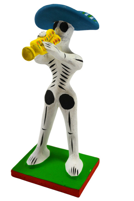 Gerardo Ortega, mariachi skeleton, Day of the Dead figurine, Dia de los Muertos sculpture, Tonala Mexico folk art