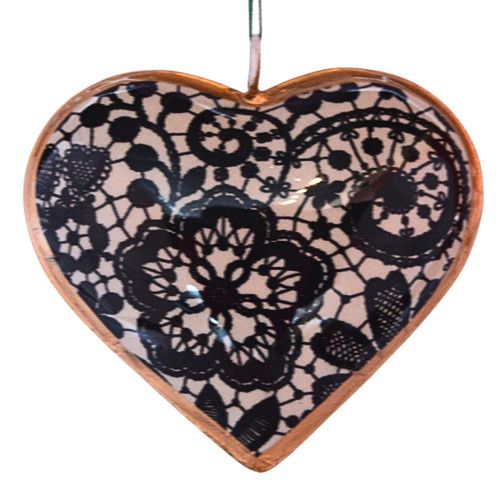 gothic folk art, hanging glass heart, floral skull ornament, Day of the Dead gift, calavera decor, decorative heart ornament, Mexican glass art