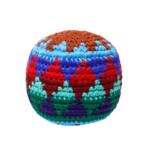 beginner hacky sack
colorful yarn footbag
boho game accessory
juggling footbag
handmade crochet toy
soft hacky sack
footbag game
hippie festival toy