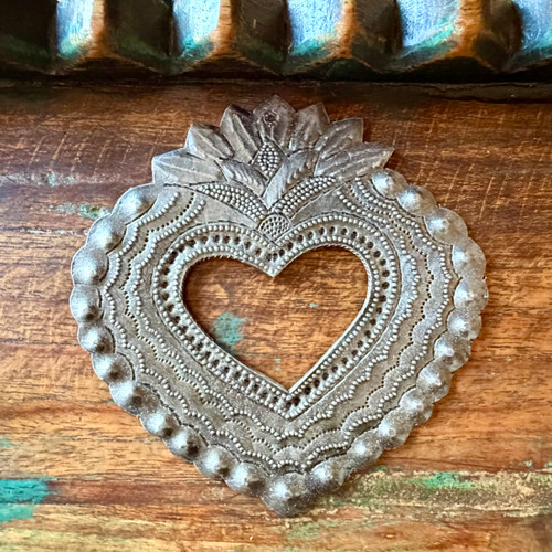 sacred heart wall art, Haitian metal art, heart wall decor, Haitian folk art, recycled steel sculpture, handmade heart wall hanging
