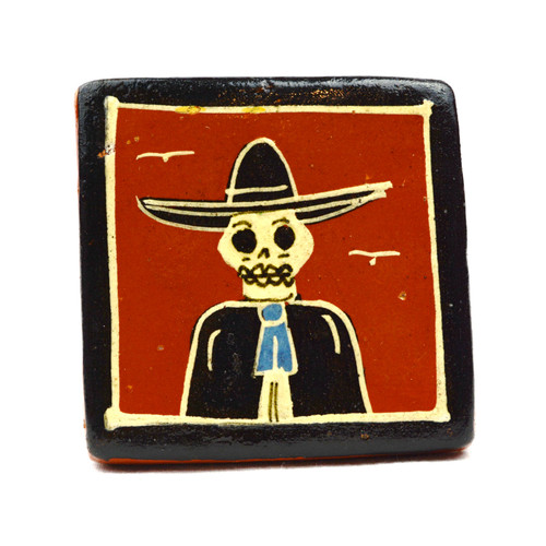 ceramic tile, calavera tile, day of the dead tile, dia de los muertos art, mexican skeleton art, mexican folk art
