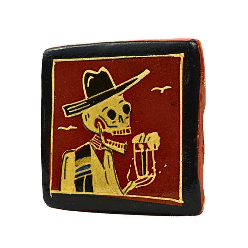 javier ramos lucano, javier ramos lucano tile, tonala mexico folk art, tonala ceramic tile, skeleton beer mug, calavera beer mug, day of the dead tile, dia de los muertos art