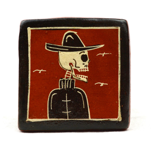 skeleton beer mug art, day of the dead tile, dia de los muertos art, mexican skeleton tile, mexican folk art, hand painted ceramic tile, tonala pottery