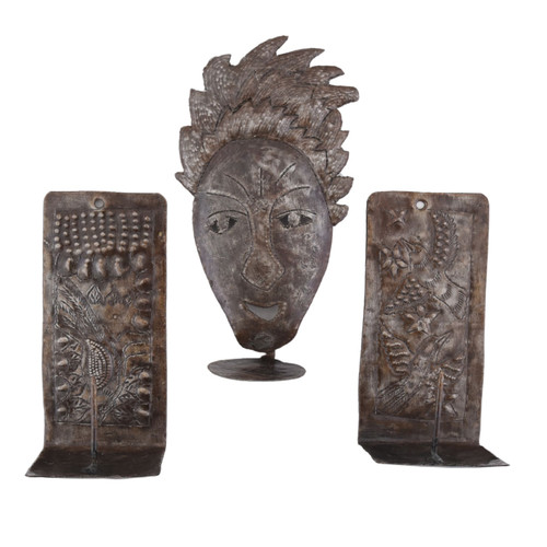 haitian metal art, sun face wall decor, bird wall art, floral wall decor, tea light holder, wall sconce candle holder, folk art decor, primitive decor, rustic wall decor, handmade metal art, recycled steel art