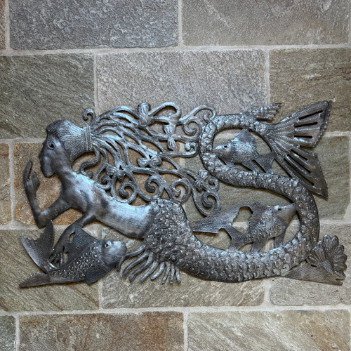 tropical fish wall art, handmade Haitian sculpture, marine life decor, recycled steel artwork, coastal home decor, nautical wall hanging, fair trade art, mermaid decor, Caribbean wall art