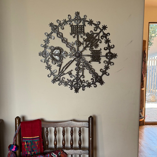 Caribbean wall decor, recycled steel wall art, fair trade Haitian art, sacred symbol wall hanging, Haitian cultural art, metal wall sculpture, artisan wall decor, Haitian home decor
