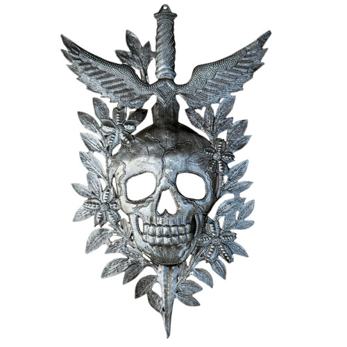 Haitian metal art, Haitian skull wall art, handmade skull wall decor, recycled steel wall art