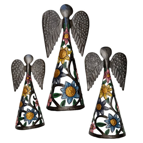 Haitian metal angels, Haitian angel sculpture, metal angel decor, set of 3 angels, Haitian metal art, Haiti folk art