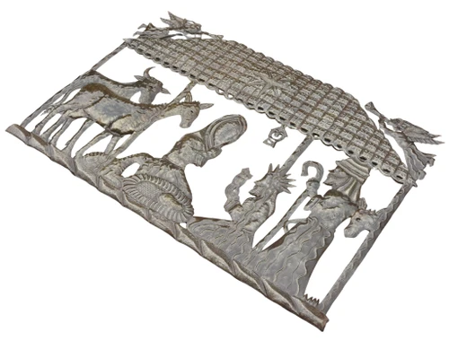 Christmas wall art, Holy Family wall art, religious metal art, Fair Trade Christmas decor, Haitian folk art, recycled steel wall art, Star of Bethlehem art, handmade Christmas decor