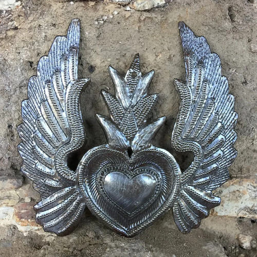religious folk art, winged heart décor