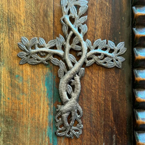 Haitian Metal Tree Cross 5.6" Handmade Fair Trade Religious Wall Art Gift