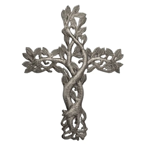 Haitian metal cross, Tree of Life cross, religious wall art