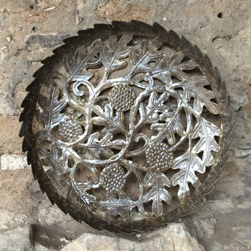 Haiti Bread Fruit Tree, Metal Bowl  20" x 20" x 1" decorative bowl