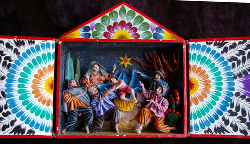 Ayacucho Peru Nativity Retablo Hand Sculpture potatoes and plaster