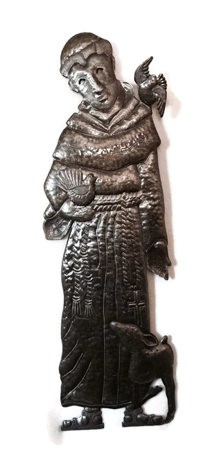 Saint Francis wall art, religious metal decor, Haitian metal art, Catholic garden decor