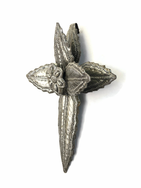 Decorative Cross, Steel Drum Art Haiti, Floral Cross, Christian Home Décor, Recycled Metal Art