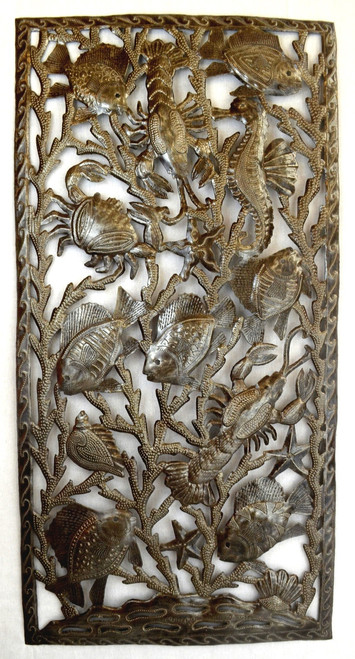 Haitian sea life metal art, coral reef wall decor, nautical metal wall sculpture, beach house wall art