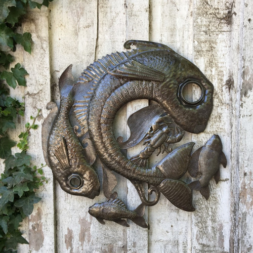 Fish Lid -  Haitian Metal Wall Hanging Art 23" x 23"