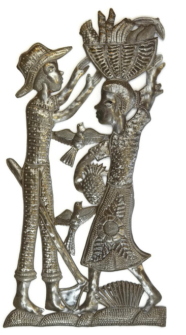 Haiti Family at Work, Garden Patio Yard Art Collection, It's Cactus Metal Art Haiti