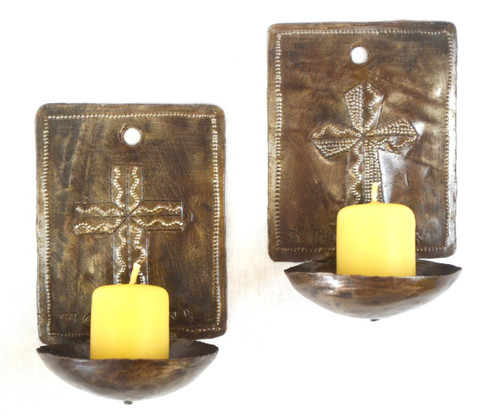 wall candle holder with cross, Haiti wall candle holder with cross, Haiti