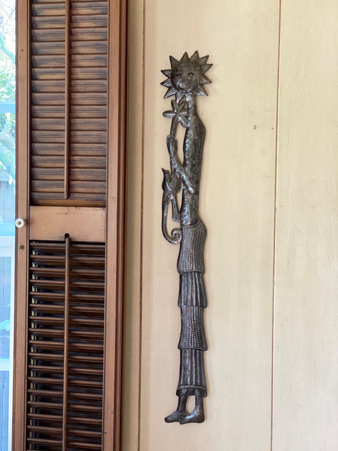 Sun Shine Sue Folk Art Wall Décor, Indoor Outdoor Decorations, Spring Garden Collection, Haitian 4 x 33 Inches