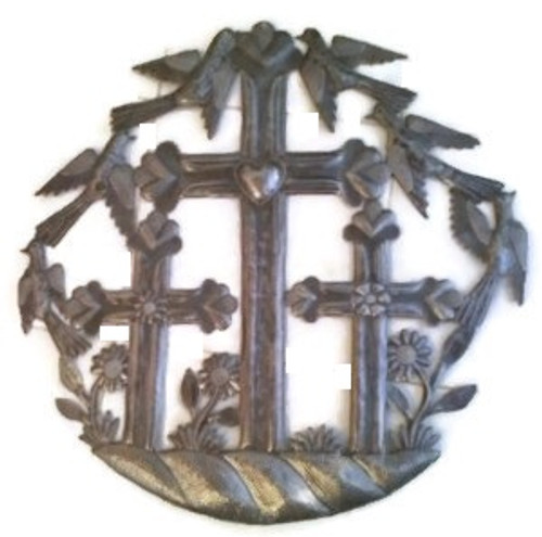 Garden Field Cross By Soulouque, Religious Handmade Wall Hanging Art from Haiti  23" x 23"