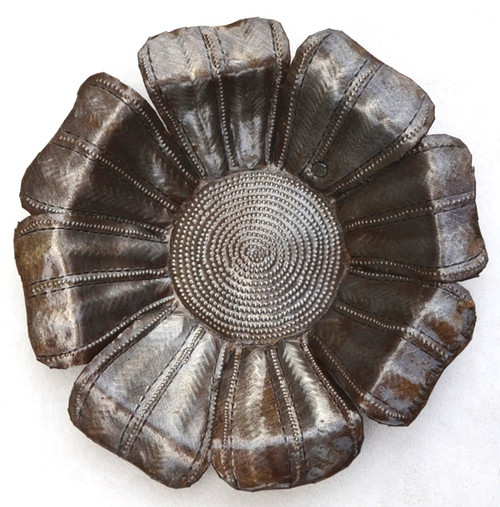 Upcycled Haitian Metal Wall Decor, Small Spring Flower   7" x 7" x 1.5" Upcycled Haitian Metal Wall Decor, Small Spring Flower   7" x 7" x 1.5"