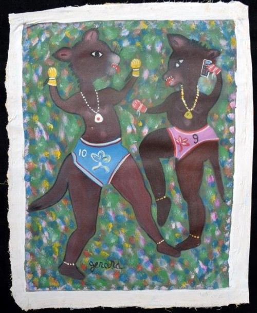Vintage Gerard Fortune Painting, Primitivism Painting, Naive Painting, Naive Art, Naive Artist, Primitivism Artist, Gerard Fortune Haiti  Vintage Gerard Fortune Painting, Primitivism Painting, Naive Painting, Naive Art, Naive Artist, Primitivism Artist, Gerard Fortune Haiti