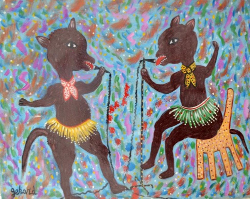 Haitian Primitive Painting, Dogs Singing Karaoke, Dogs Singing