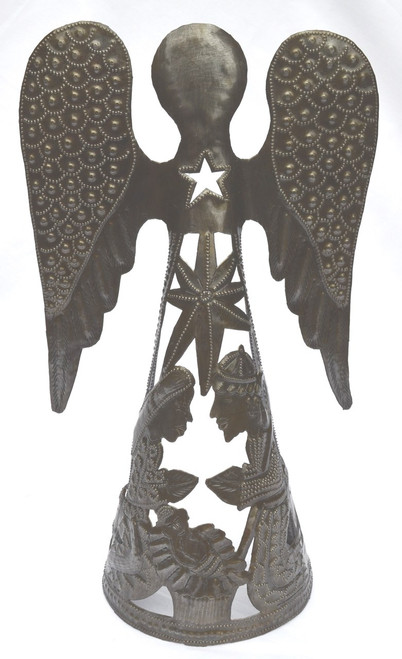 unique angel nativity can be used with a candle - Unique Haiti metal Art Nativity with an Angel