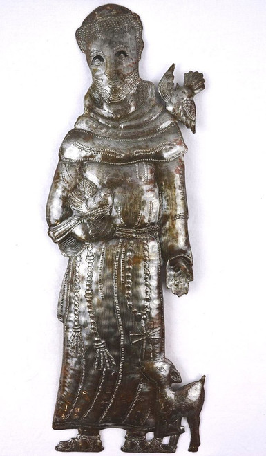 Saint Francis, Haiti Steel Drum Art, Easter Spring Religious Decoration (7" X 17.5") Saint Francis, Haiti Steel Drum Art, Easter Spring Religious Decoration (7" X 17.5")