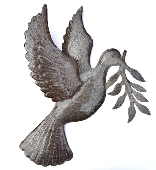 Dove of Peace metal art, Haitian recycled metal art