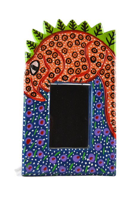 Guatemalan Small Wall Mirror, Hand Carved Iguana 6.5" x 10"